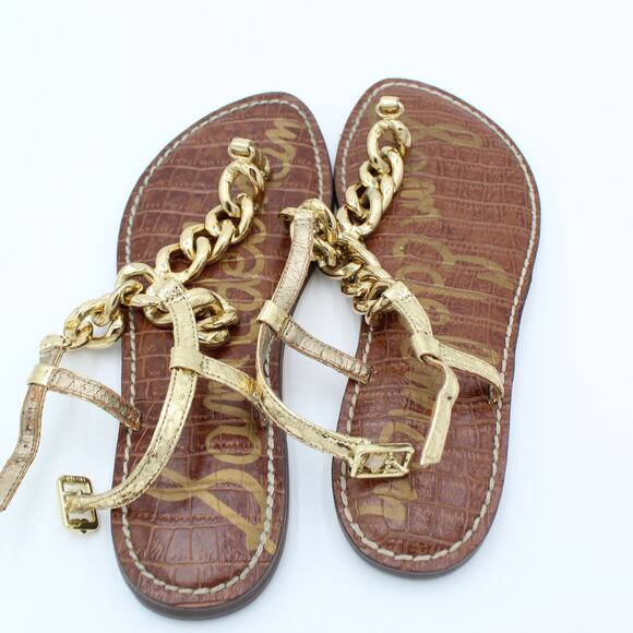 Sam Edelman Sandals Womens Size 5 Chunky Chain Gold Thong Flat Resort Y2K - Picture 4 of 5